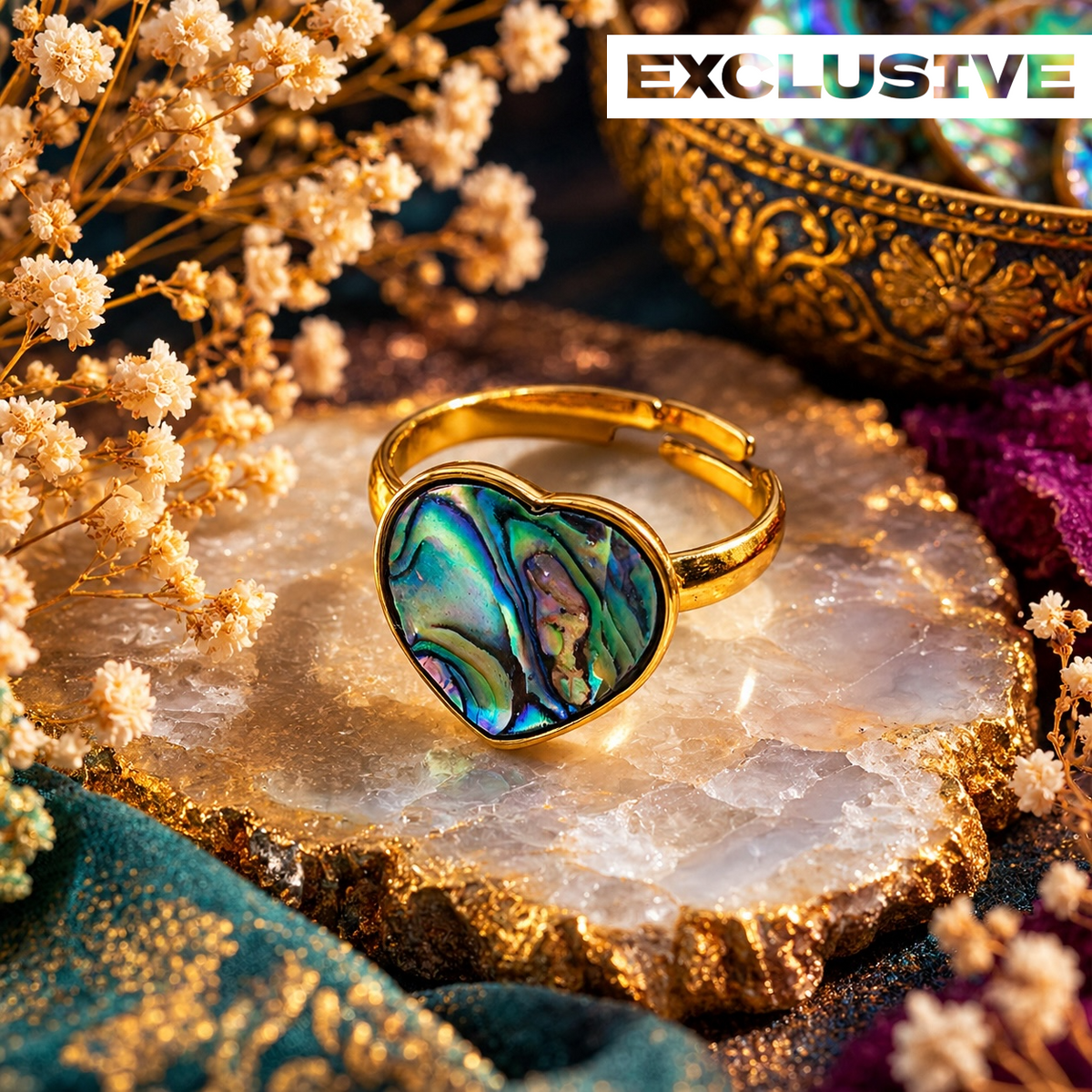 Abalone Ring - Heart Natural Shell Adjustable Gold plated Anti tarnish | Serenity