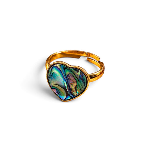 Abalone Ring - Heart Natural Shell Adjustable Gold plated Anti tarnish | Serenity