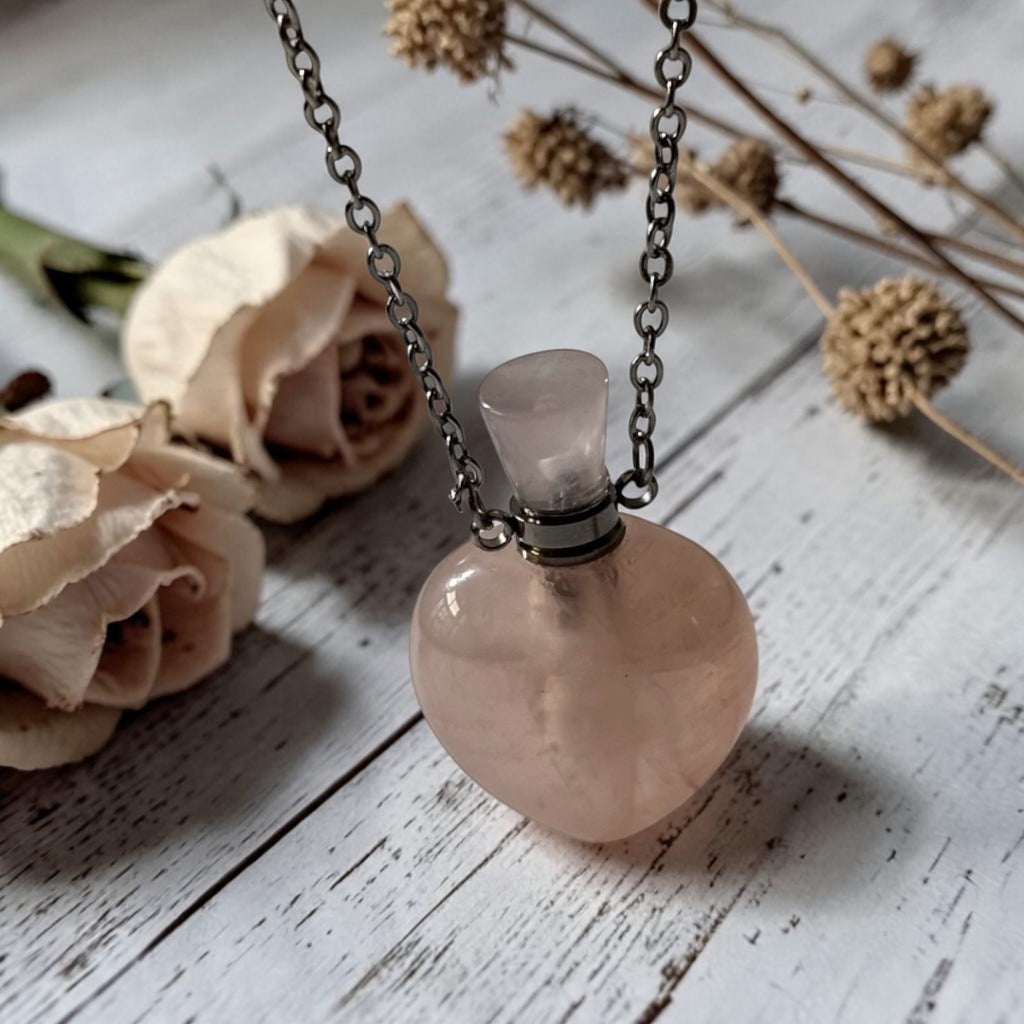Rose Quartz Pendant - Perfume Bottle Carved Openable  Natural Stone | Affinity