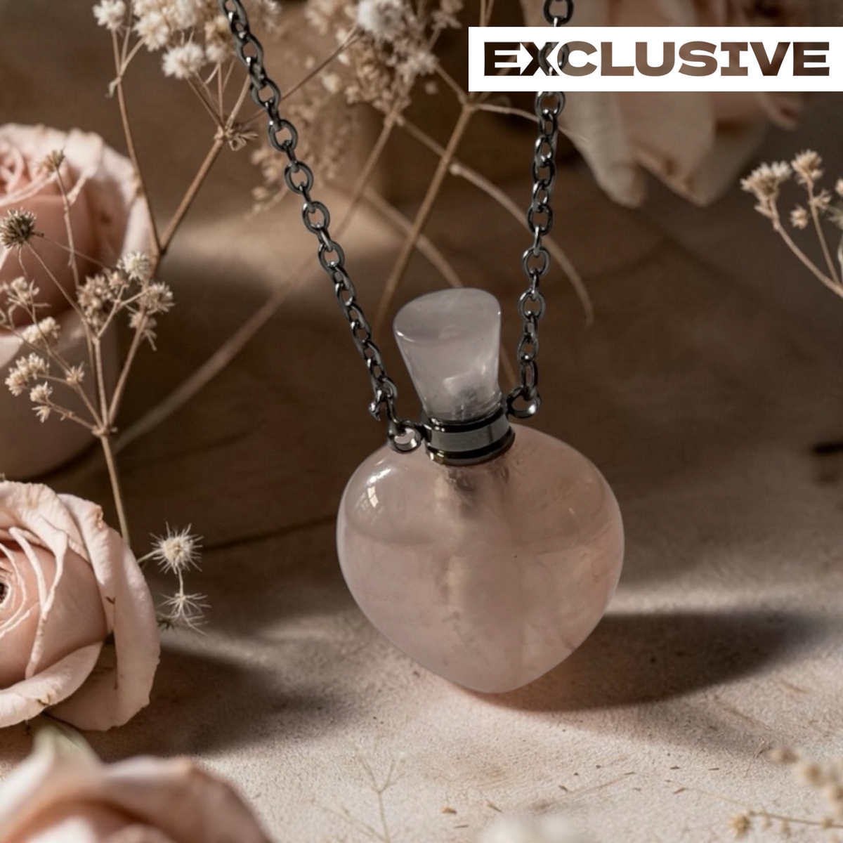Rose Quartz Pendant - Perfume Bottle Carved Openable  Natural Stone | Affinity