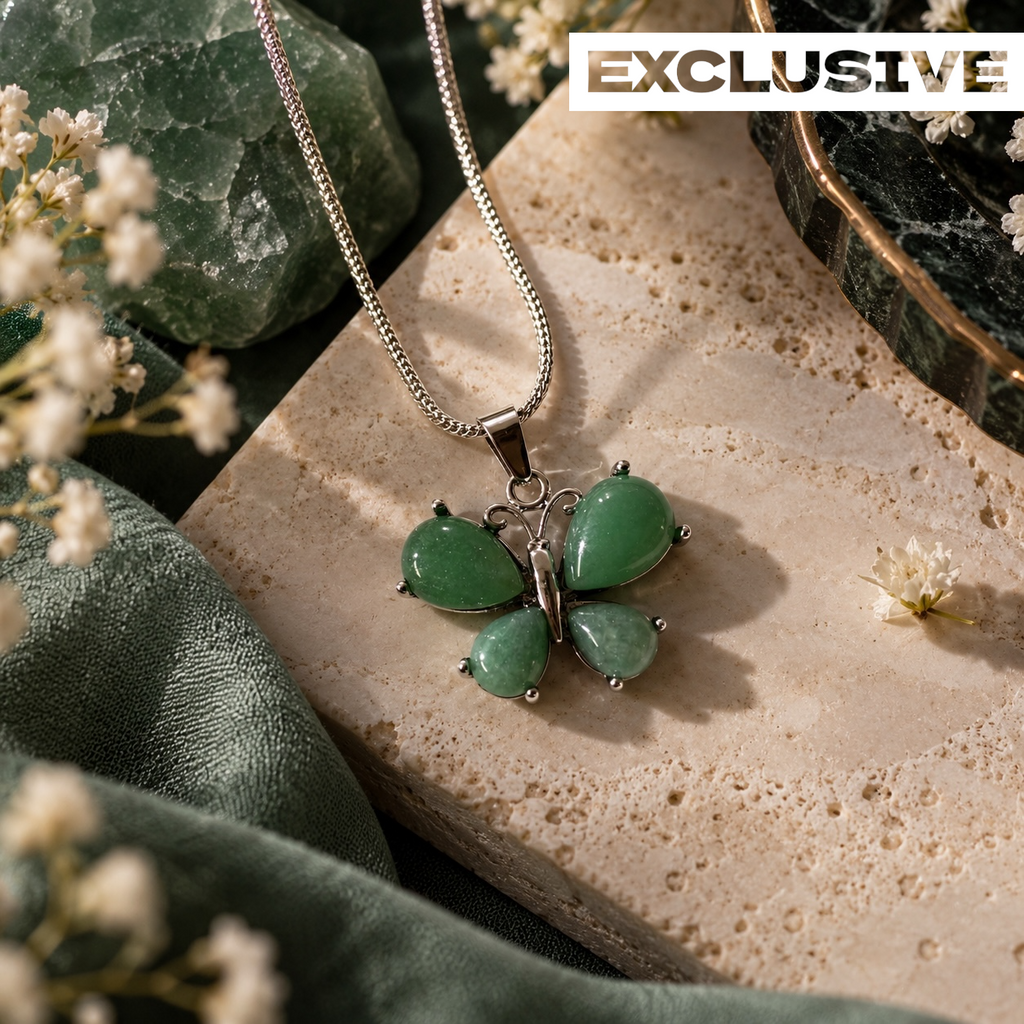 Green Aventurine Pendant - Butterfly Natural Stone Anti tarnish | New Beginnings