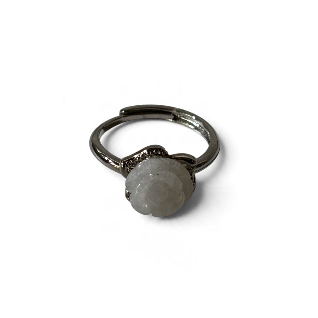 White Jasper Ring - Rose Carved Natural Stone Anti tarnish Adjustable | Serenity
