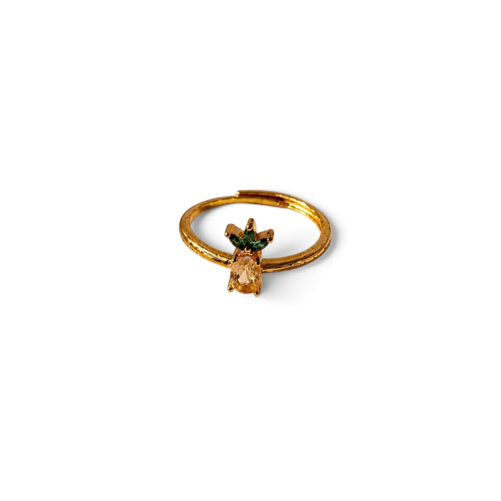 Citrine & Green Jade Ring - Pineapple Carved Natural Faceted Stone Gold Plated Anti tarnish Adjustable | Flourish