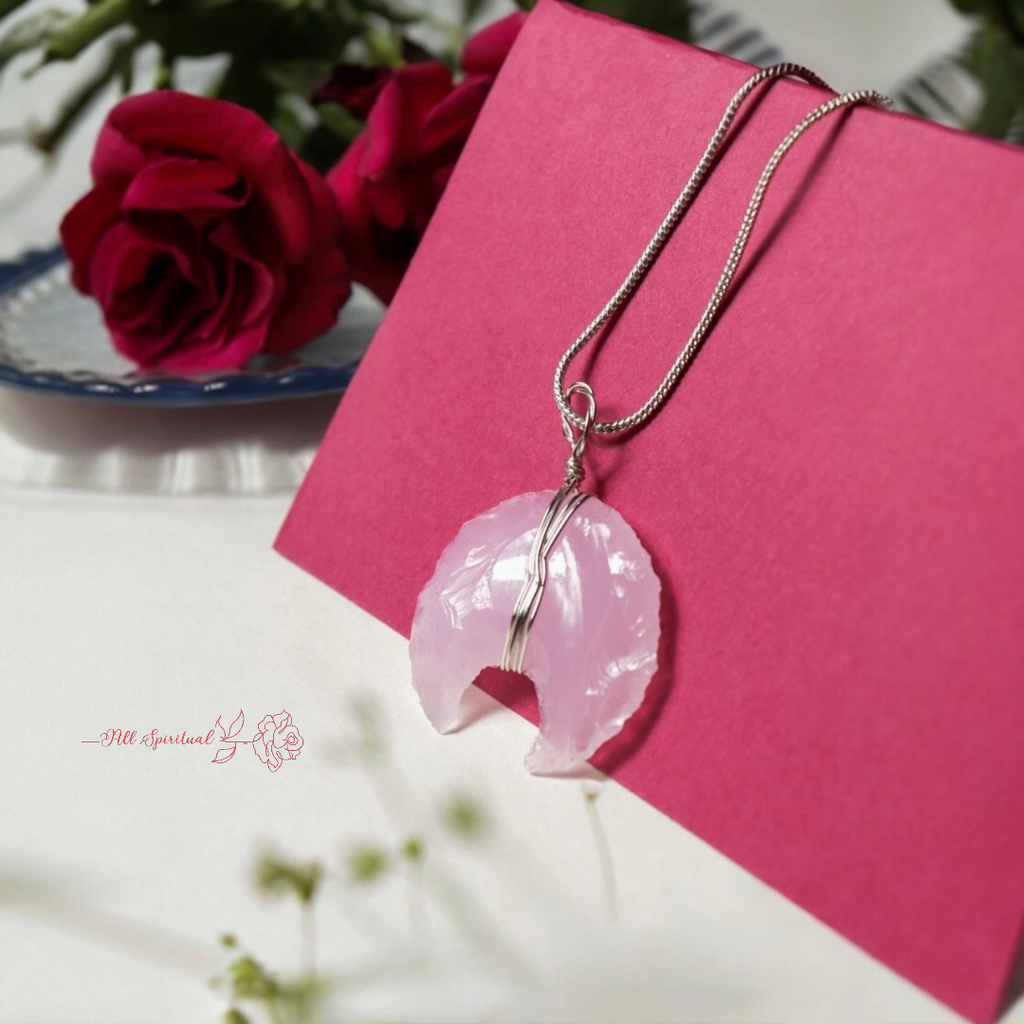 Rose Quartz Pendant - Crescent Moon Carved | Pureza
