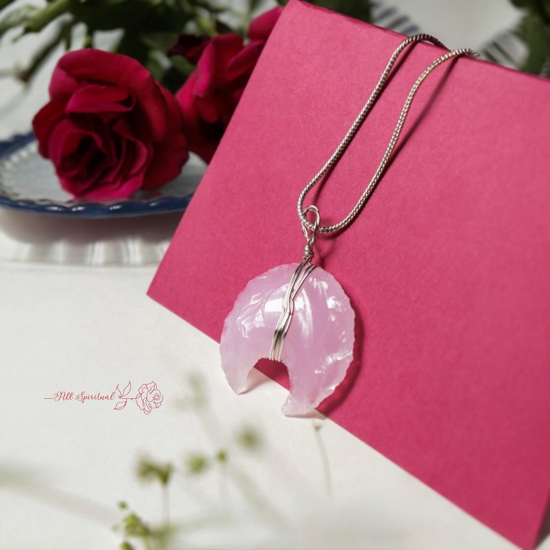 Rose Quartz Pendant - Crescent Moon Carved | Pureza