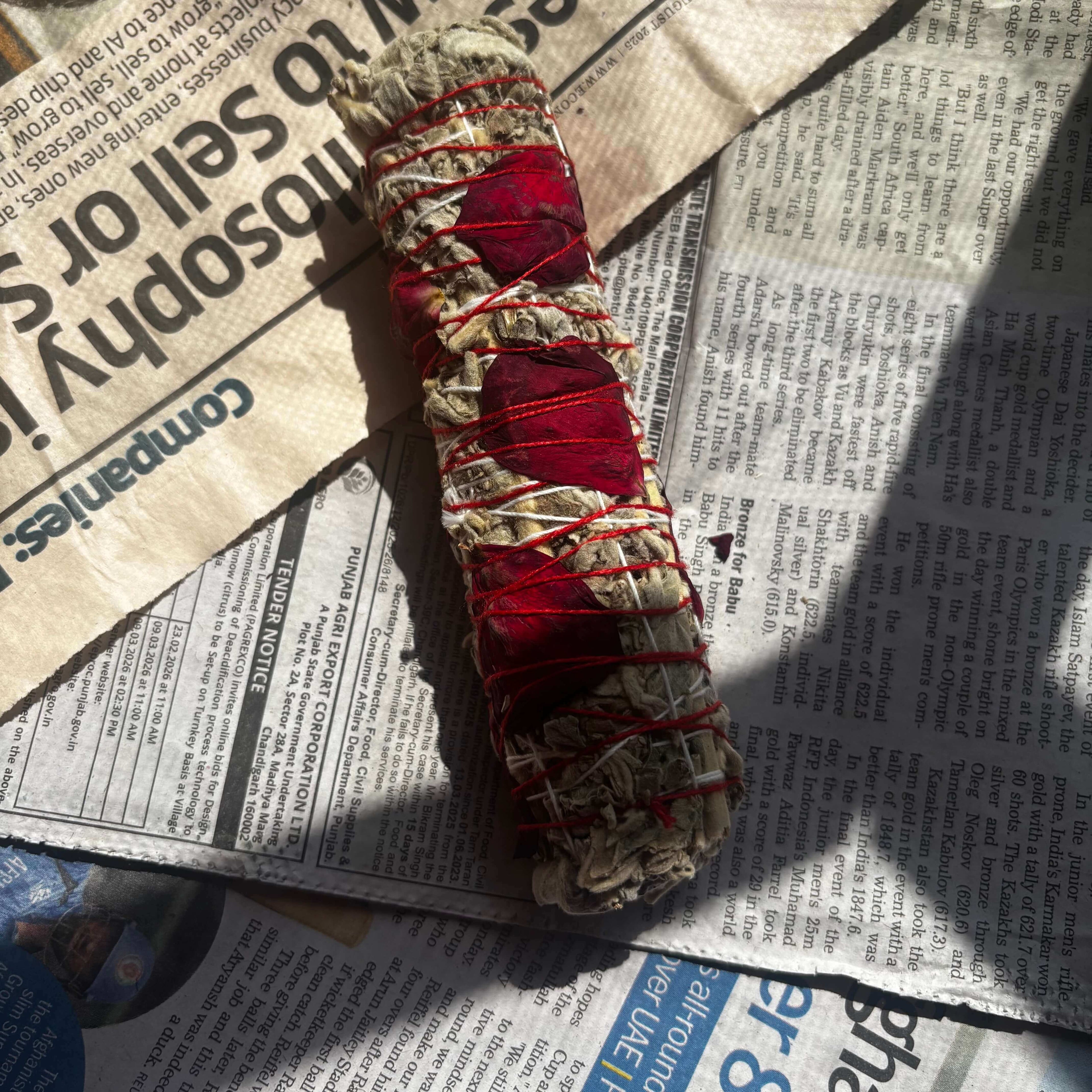 Sacred Rose Petal Sage Smudge Stick | Believed to Support Love, Emotional Harmony & Heart-Centered Energy