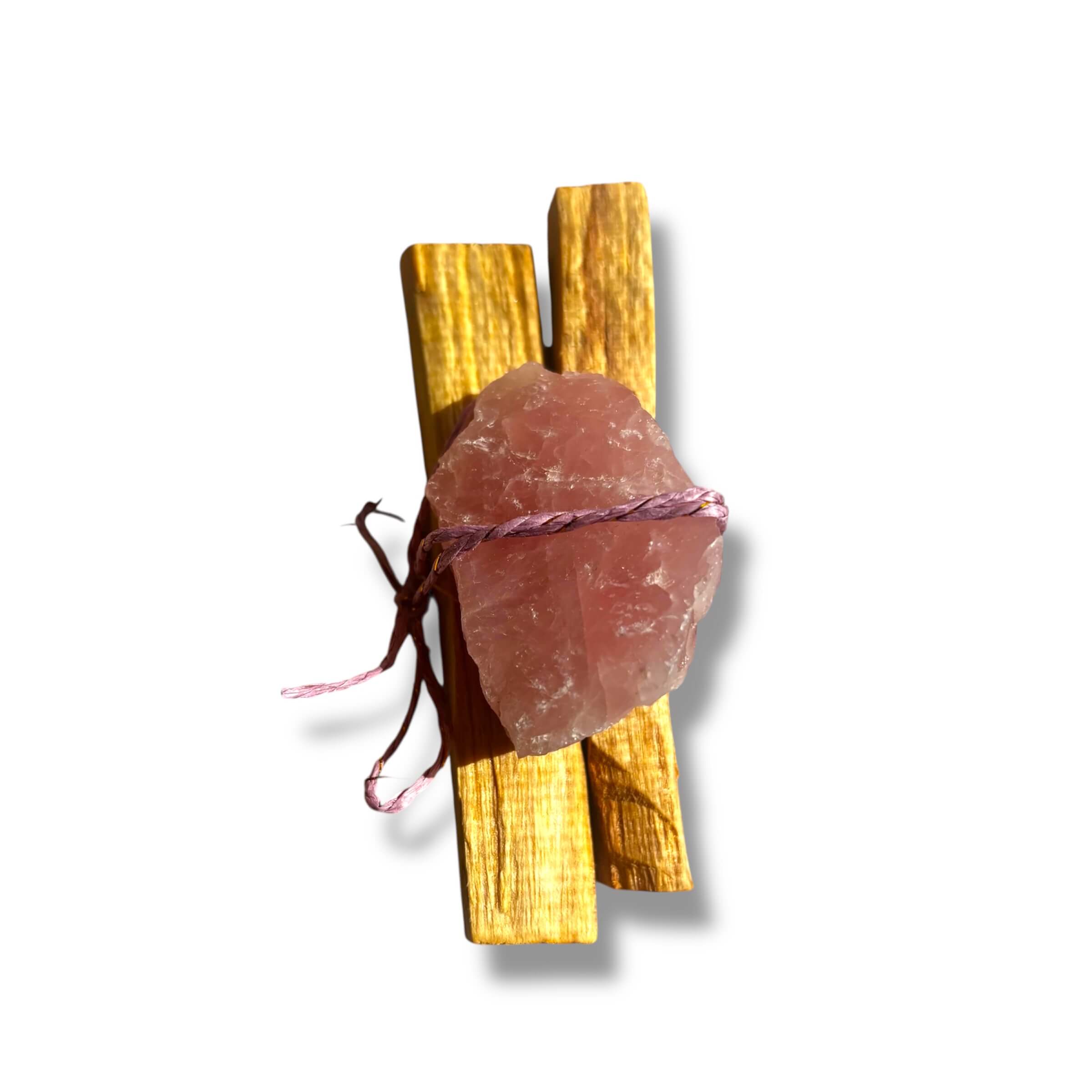Sacred Rose Quartz & Palo Santo Holy wood Smudge Bundle | Believed to Support Feelings of Love & Emotional Warmth
