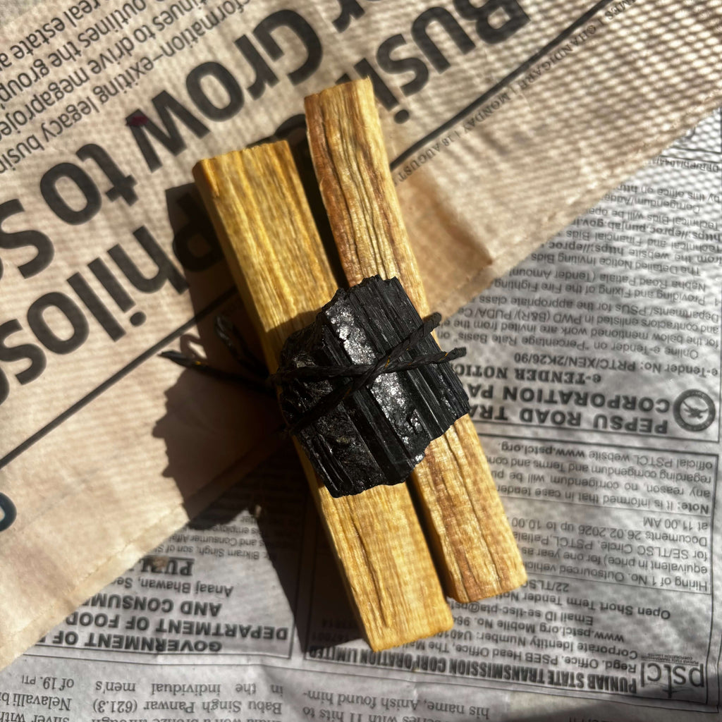 Sacred Black Tourmaline & Palo Santo Holy Wood Smudge Bundle | Believed to Support a Sense of Balance & Protection