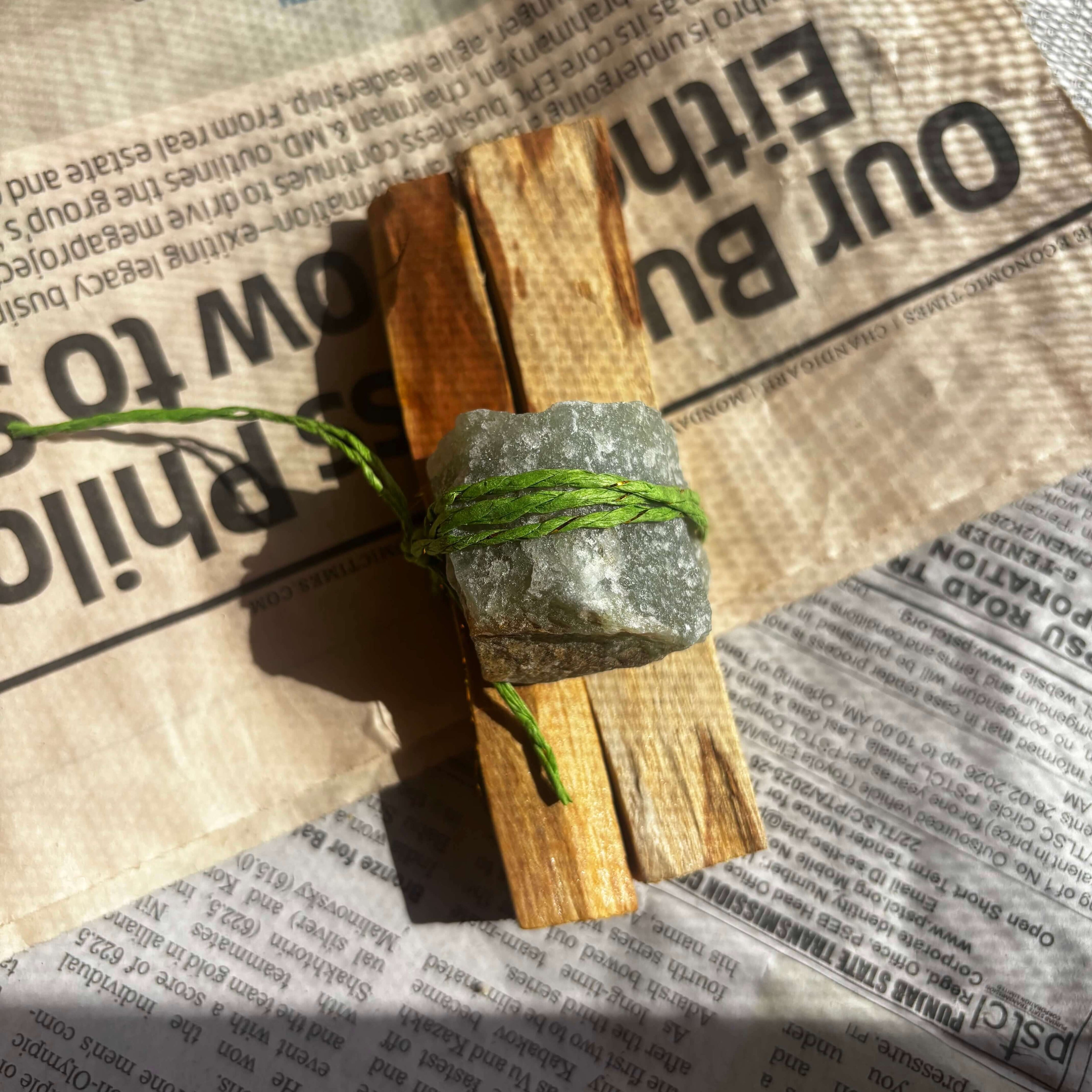 Sacred Green Aventurine & Palo Santo Holy Wood Smudge Bundle | Believed to Support a Sense of Growth & Harmony