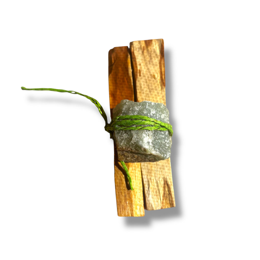 Sacred Green Aventurine & Palo Santo Holy Wood Smudge Bundle | Believed to Support a Sense of Growth & Harmony