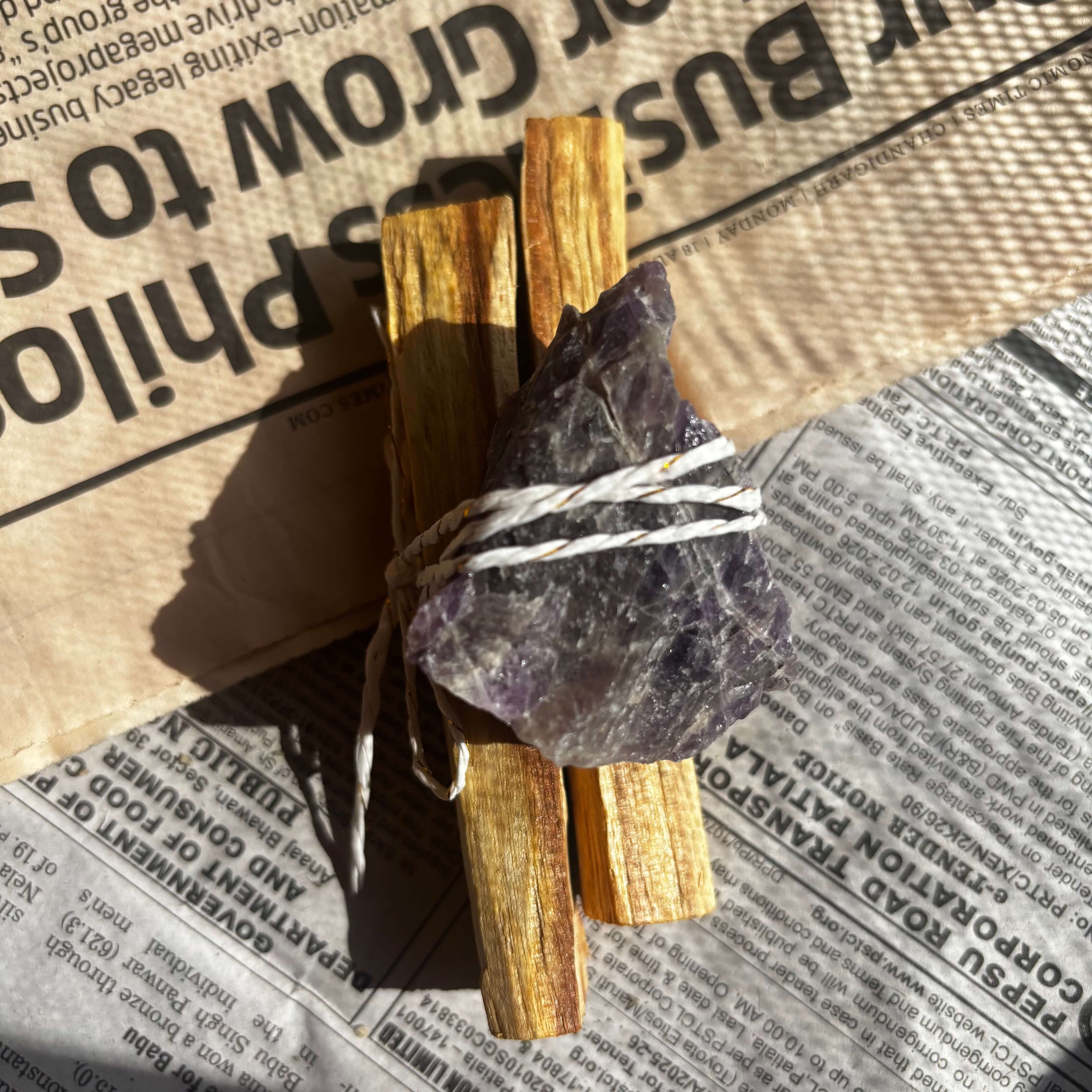 Sacred Amethyst & Palo Santo Holy Wood Smudge Bundle | Believed to Support a Sense of Calm & Clarity