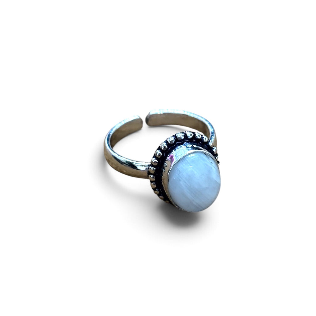 Moonstone Ring - Natural Cabochon Stone Silver Plated Adjustable Size (5 pcs)