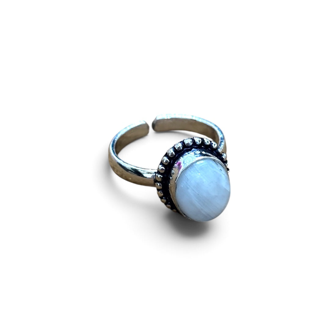 Moonstone Ring - Natural Cabochon Stone Silver Plated Adjustable Size (5 pcs)