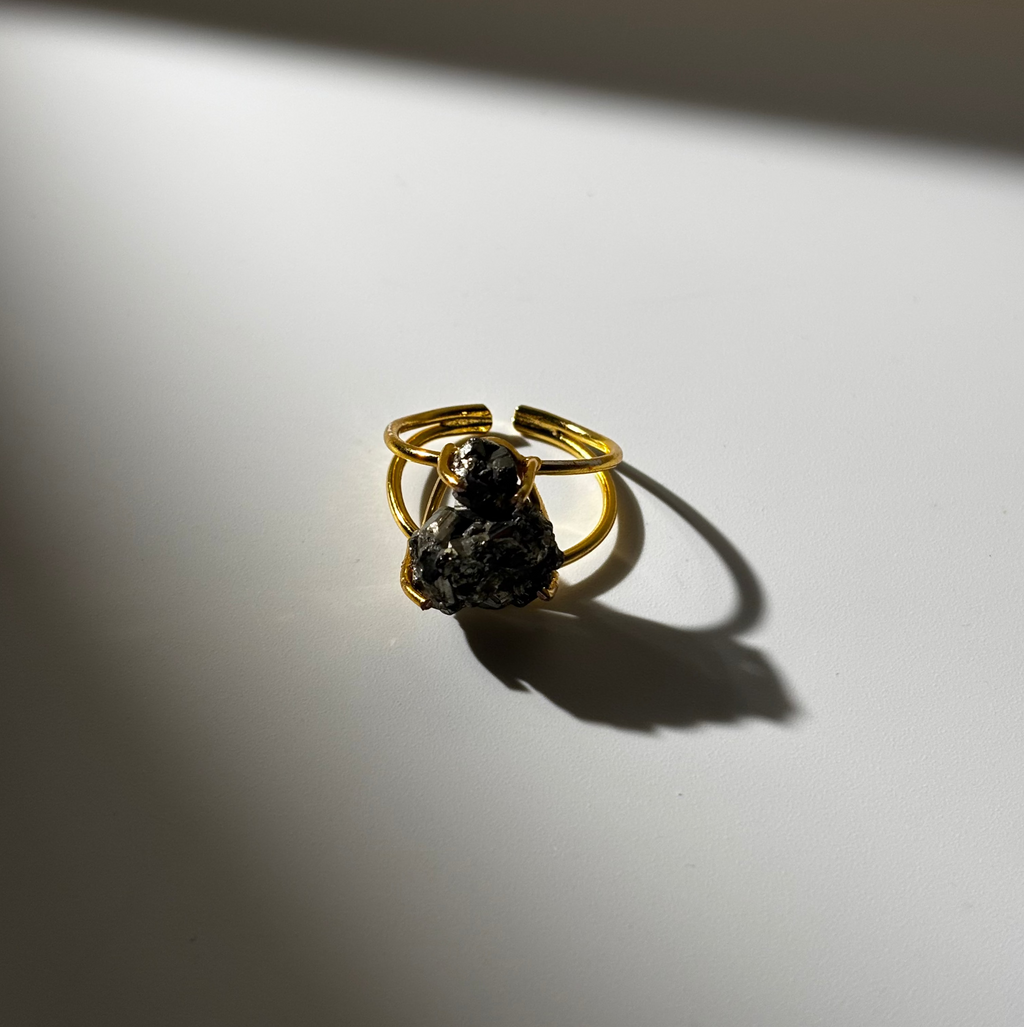Pyrite Ring - Raw Natural Stone Gold Plated Adjustable Size (5 pcs)