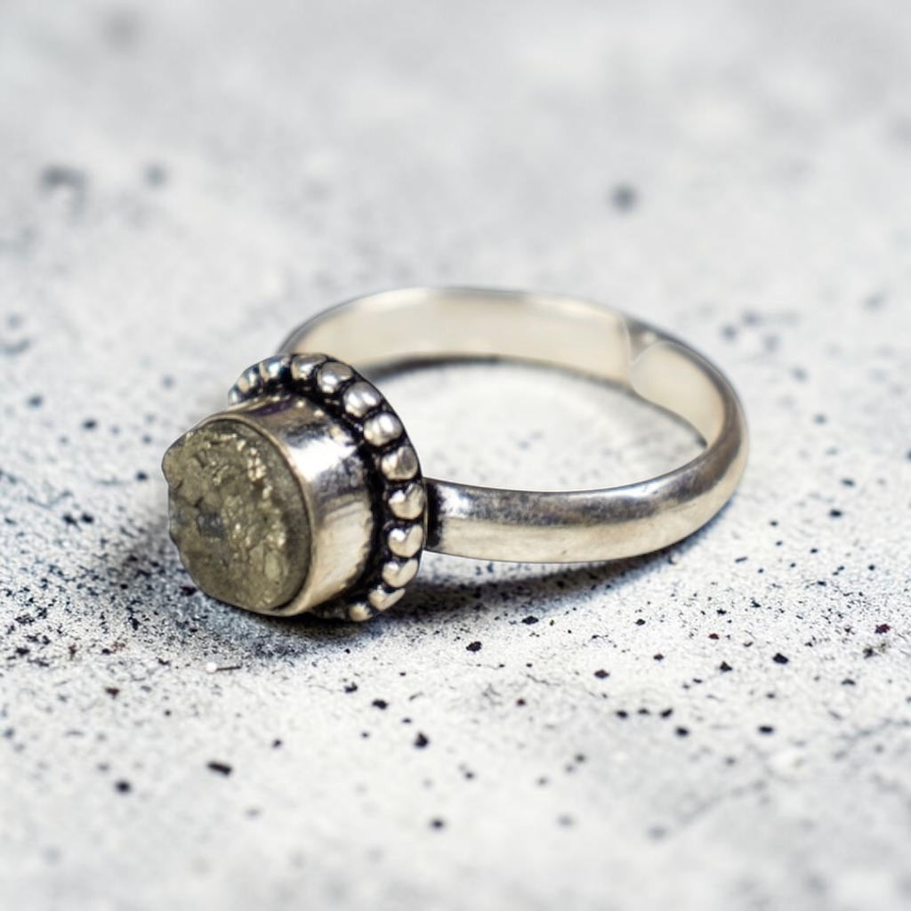 Pyrite Ring - Raw Natural Minimal Stone Silver Plated Adjustable Size (5 pcs)
