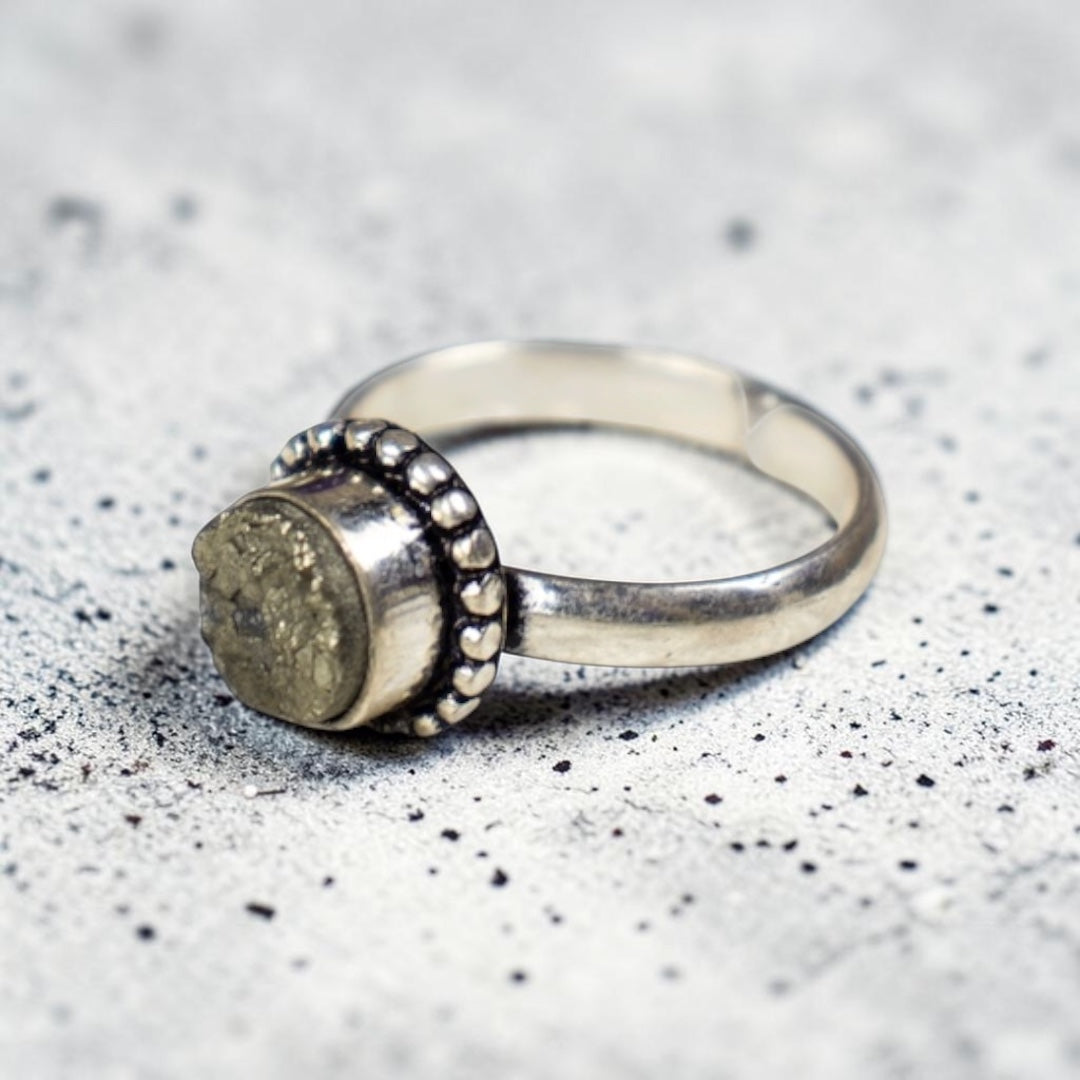 Pyrite Ring - Raw Natural Minimal Stone Silver Plated Adjustable Size (5 pcs)