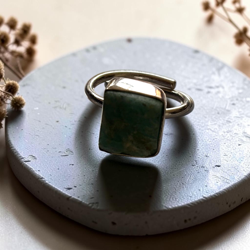 Amazonite Ring - Raw Natural Stone Silver Plated Adjustable Size (5 pcs)
