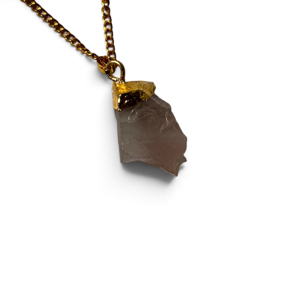Rose Quartz Pendant - Raw Natural Stone Golden | Joya