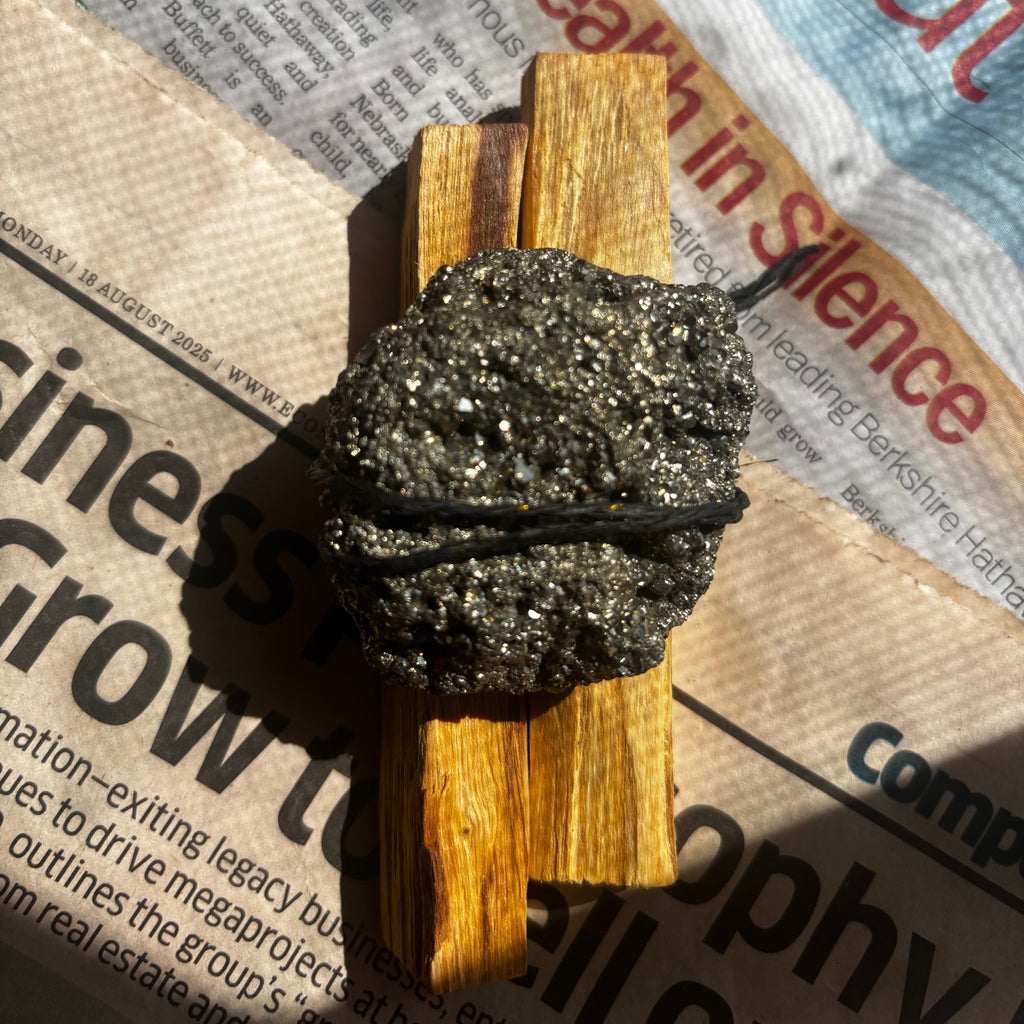 Sacred Pyrite & Palo Santo Holy wood Smudge Bundle | Believed to Support Clarity in Action & Financial Growth