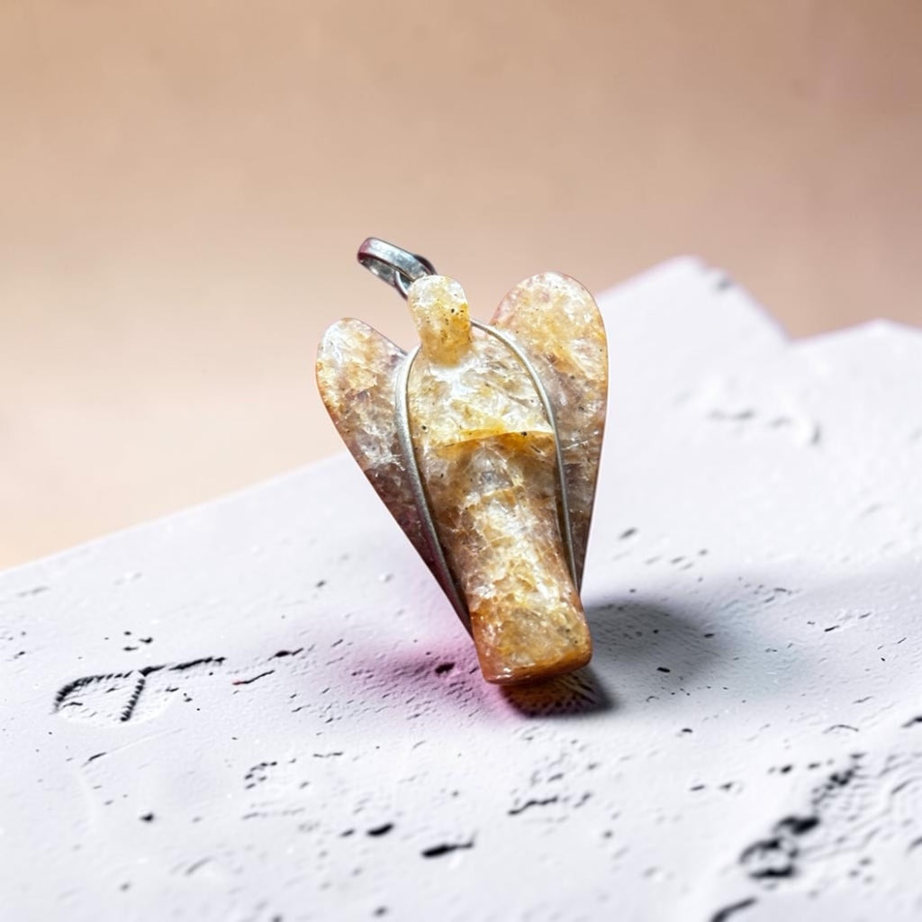 Citrine Pendant - Angel Carved Natural Stone | Bonita