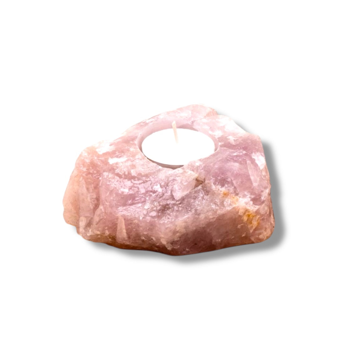 Rose Quartz Candle Holder – Natural Crystal | Traditionally Associated with Love & Harmony - Elegant Home Decor