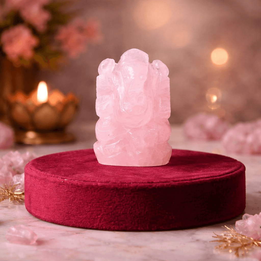 Rose Quartz Crystal Ganesha Idol  | Traditionally Linked with Love & Harmony