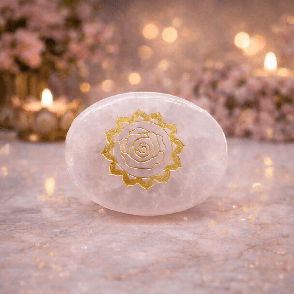 Rose Quartz Heart Chakra Engraved Stone | Traditionally Associated with Love & Emotional Harmony
