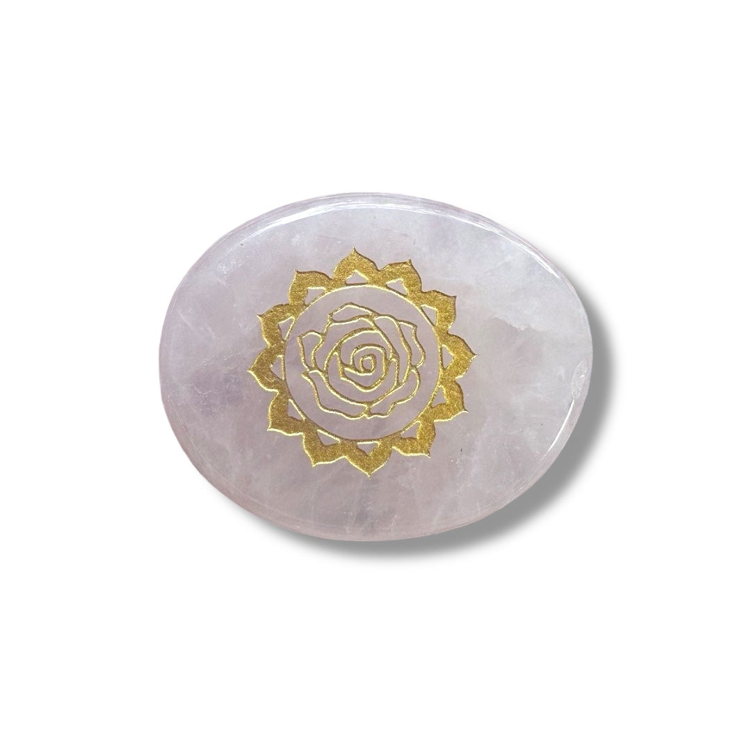 Rose Quartz Heart Chakra Engraved Stone | Traditionally Associated with Love & Emotional Harmony