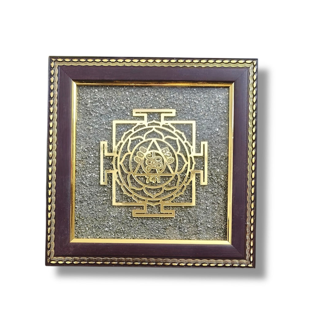 Shree Dhan Akarshan Yantra – Pyrite Dust Wooden Frame | Traditionally Associated with Prosperity & Abundance