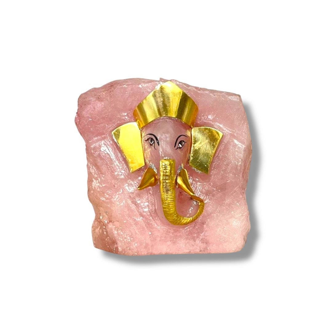 Rose Quartz Crystal Ganesha Idol – 925 Silver with Gold Polish | 
Luxury Home Decor Gift