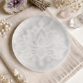 Selenite Plate With Lotus Artwork – Natural Crystal Slab | Elegant Home Decor Gift