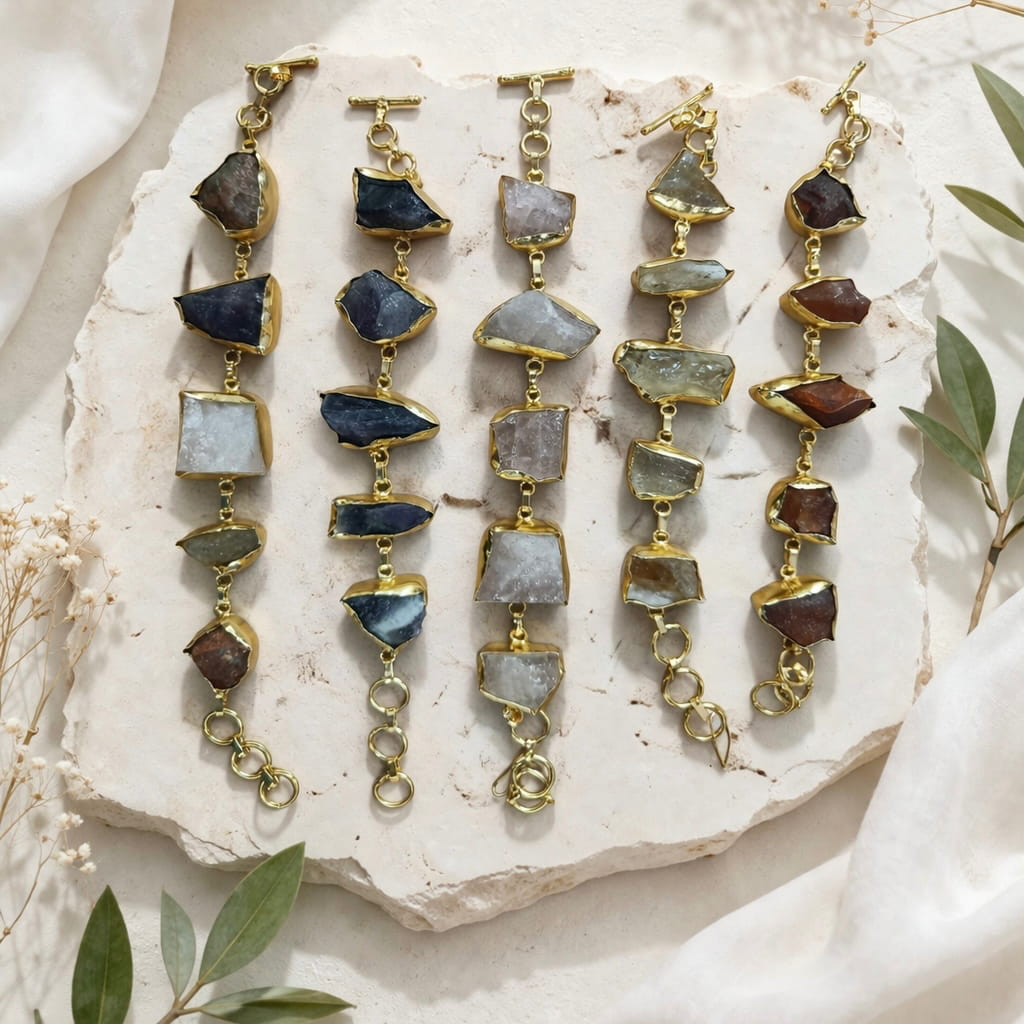 Crystals Bracelet - Raw Natural Stone Adjustable | Mix Exclusive Gold Plated Luma