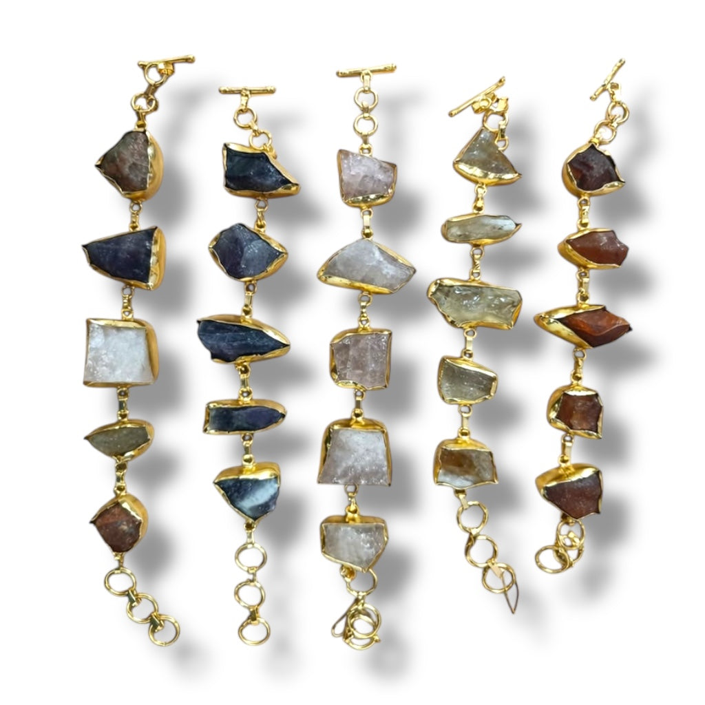 Crystals Bracelet - Raw Natural Stone Adjustable | Mix Exclusive Gold Plated Luma