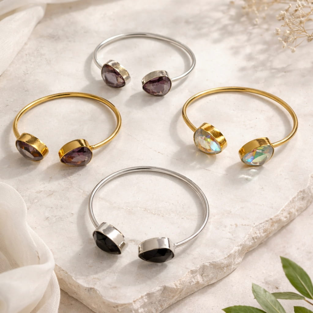 Crystals Bracelet - Faceted Stone Adjustable | Mix Exclusive Gold or Silver Plated Veya