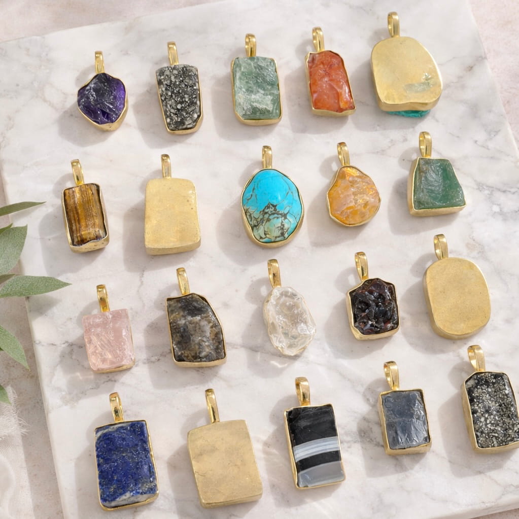 Crystals Pendant - Raw Natural Big Stone | Mix Exclusive Gold Plated Ziva