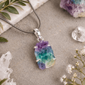 Multi Fluorite Pendant - Raw Natural Stone Silver Plated | Emblem of Balance