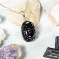 Black Tourmaline Ganesha Carved Pendant - Silver Plated | Symbol of Grounding