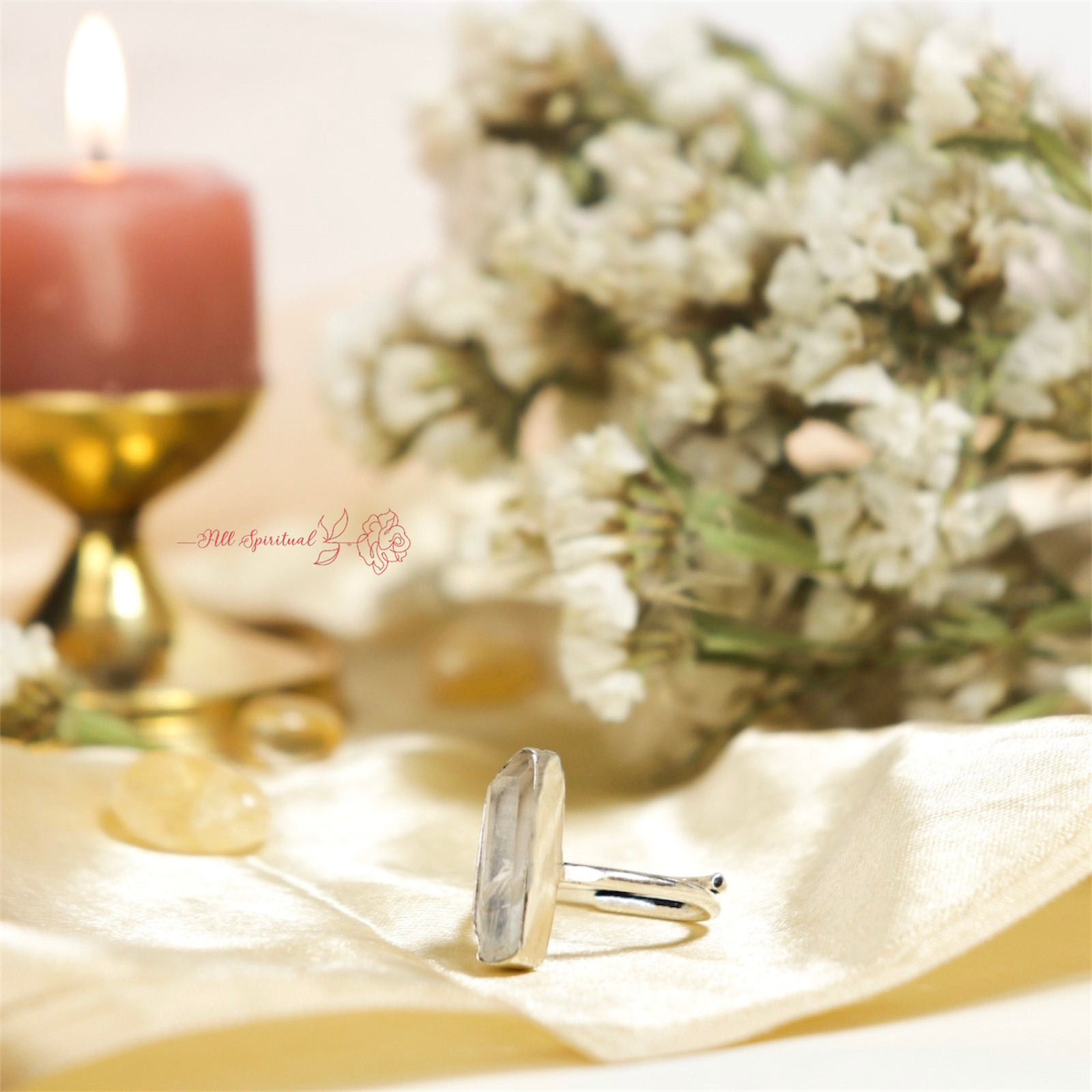 Clear Quartz Ring - Raw Natural Stone Adjustable Silver Plated | Reminder of Clarity