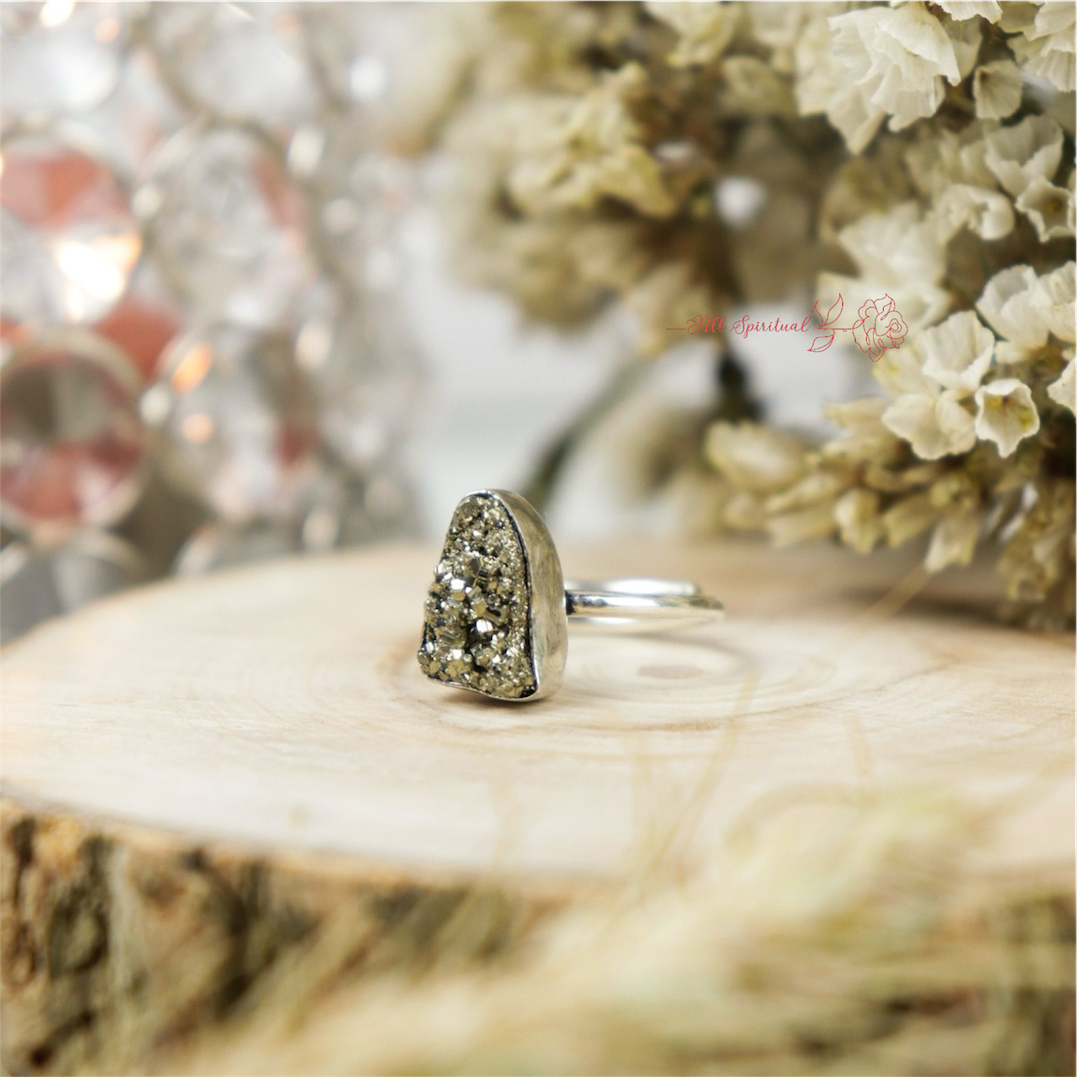 Pyrite Ring - Raw Natural Stone Adjustable Silver Plated | Reminder of Strength