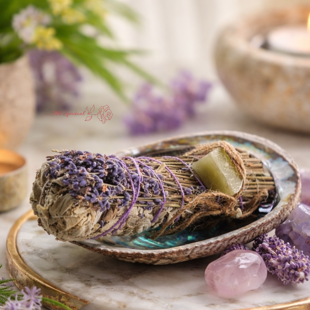 Sacred Sage, Lavender & Green Aventurine Crystal Smudge Stick Bundle | A Symbol of Hope, Growth & Positivity