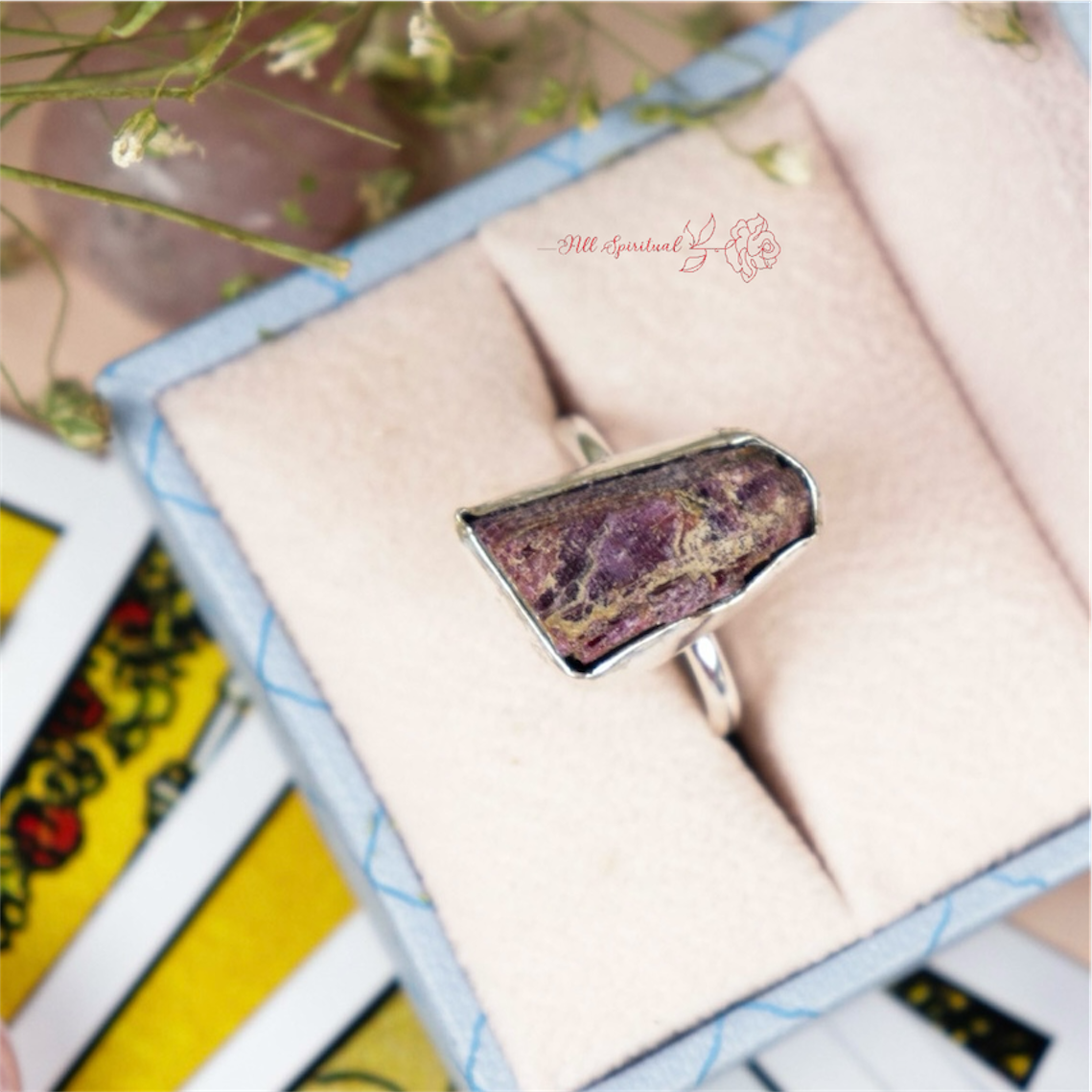 Ruby Ring - Raw Natural Stone Adjustable Silver Plated | Reminder of Passion