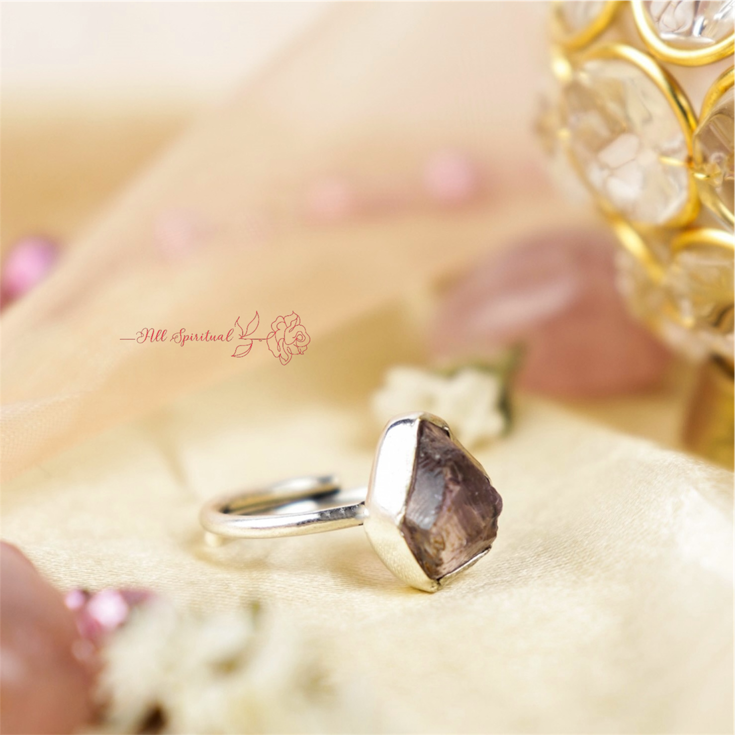 Smoky Quartz Ring - Raw Natural Stone Adjustable Silver Plated | Reminder of Grounding