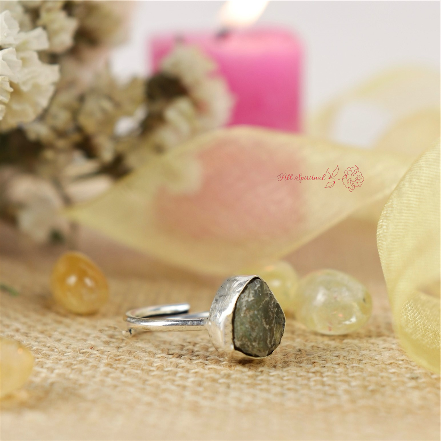 Labradorite Ring - Raw Natural Stone Adjustable Silver Plated | Reminder of Intuition