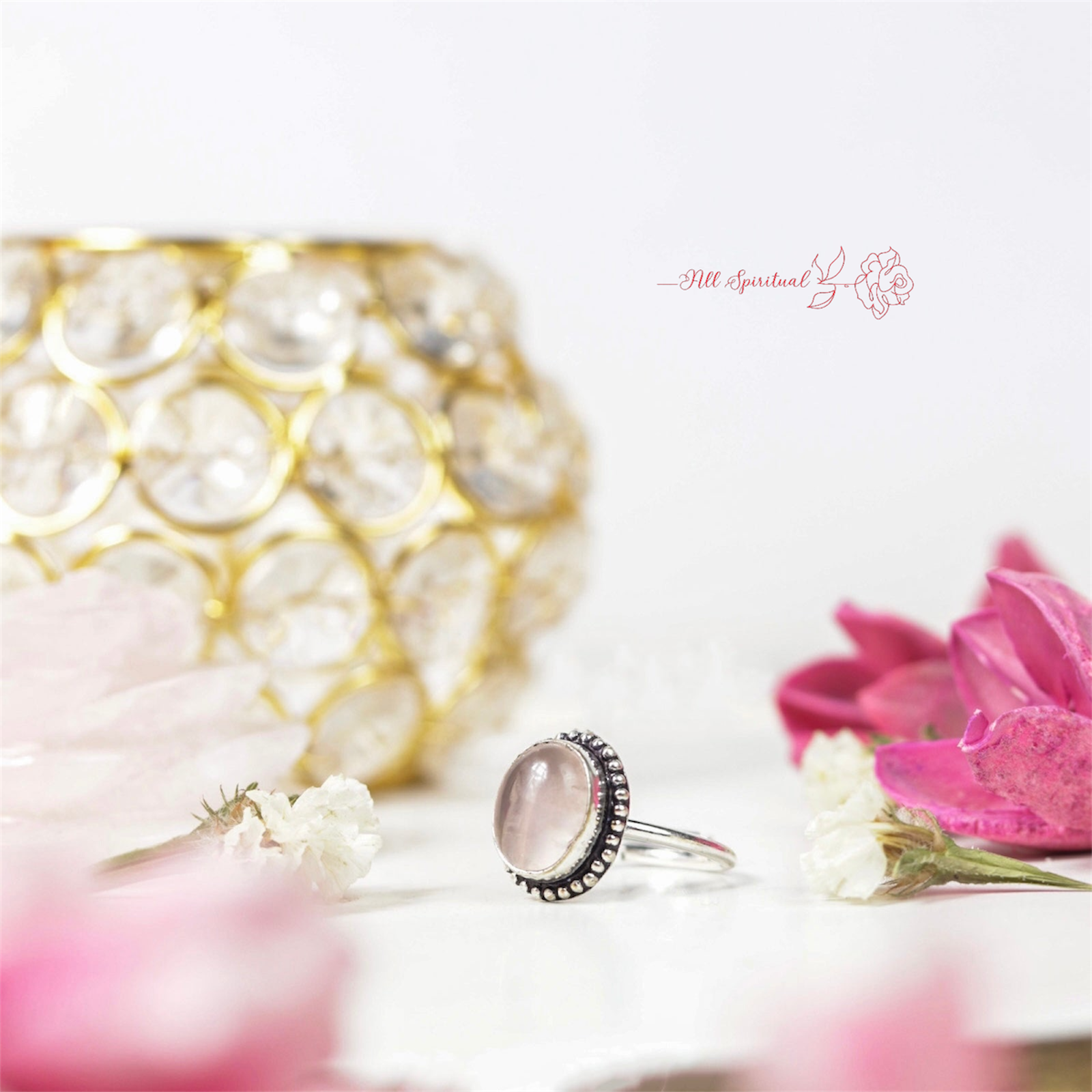 Rose Quartz Ring - Original Gemstone Adjustable Silver | Rooted in Harmony