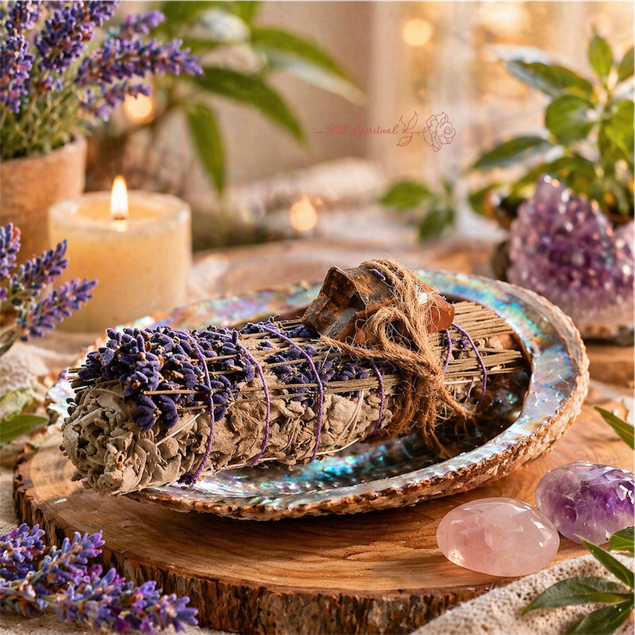 Sacred Sage, Lavender & Tiger Eye Crystal Smudge Stick Bundle | A Symbol of Confidence, Courage & Focus