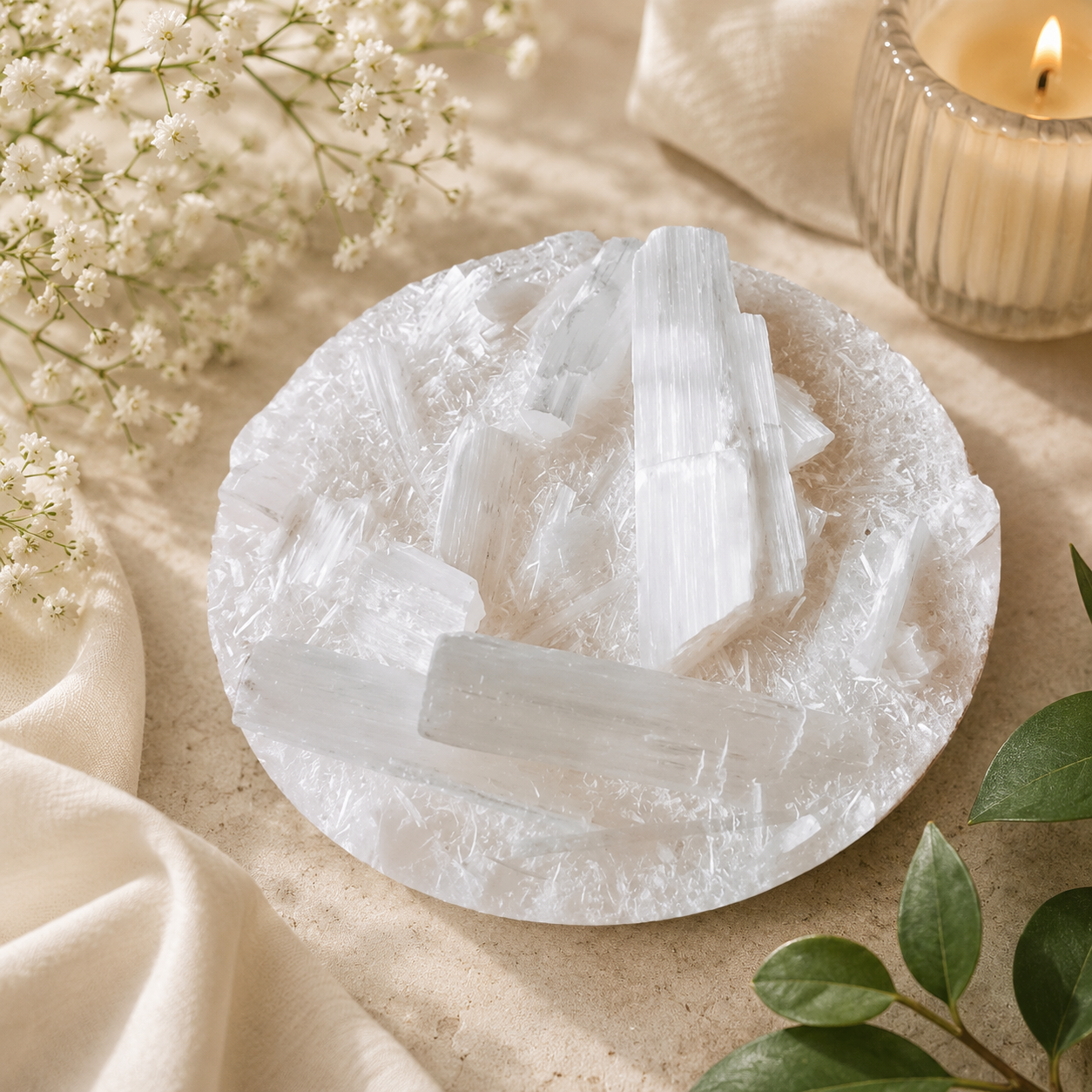 Raw Selenite Crystal Charging Plate
